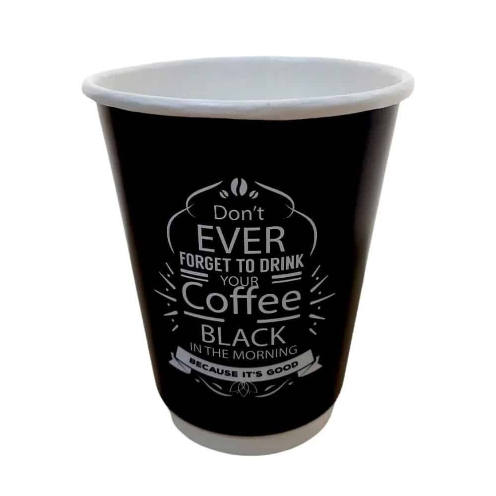 14 oz Double Wall Karton Bardak Siyah Baskılı (500 Adet)